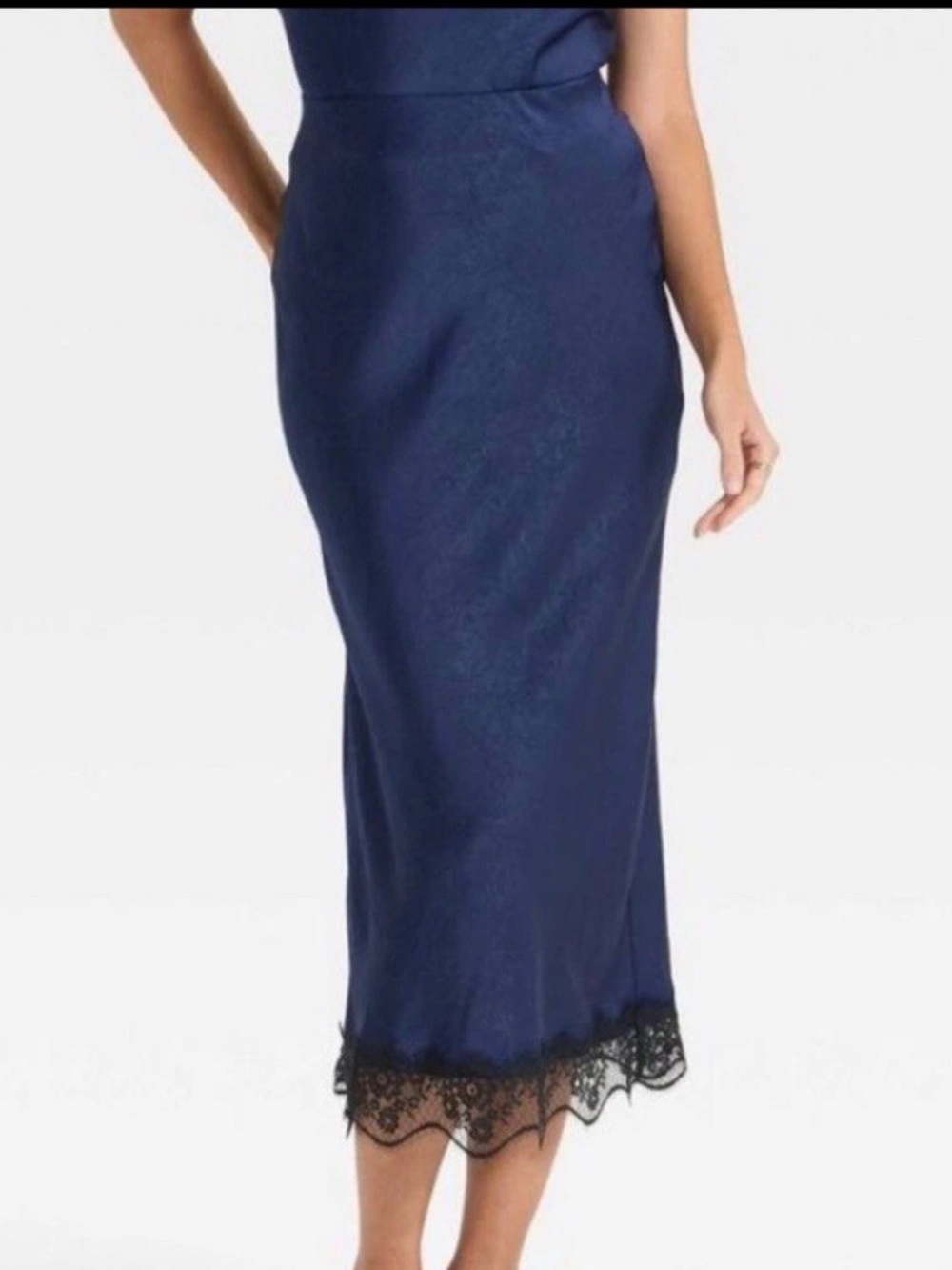 A New Day Women's Lace Trim Midi Skirt in navy blue black lace large nwt